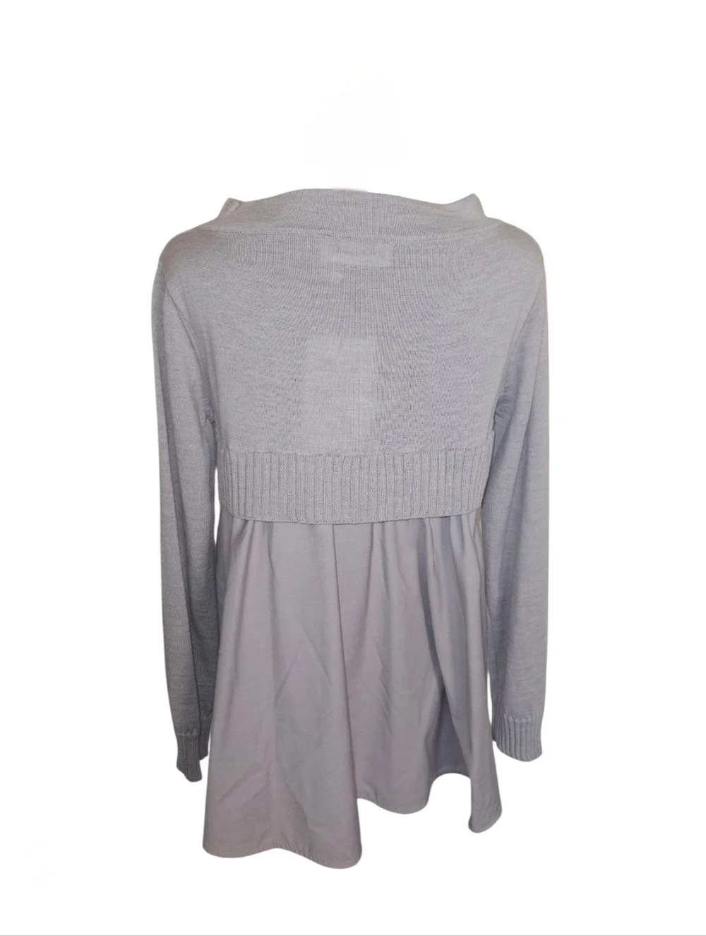 MEIMEIJ Virgin Wool Knit Boatneck Mixed Media Flowy Top in Purple/Gray 38 (S)NEW